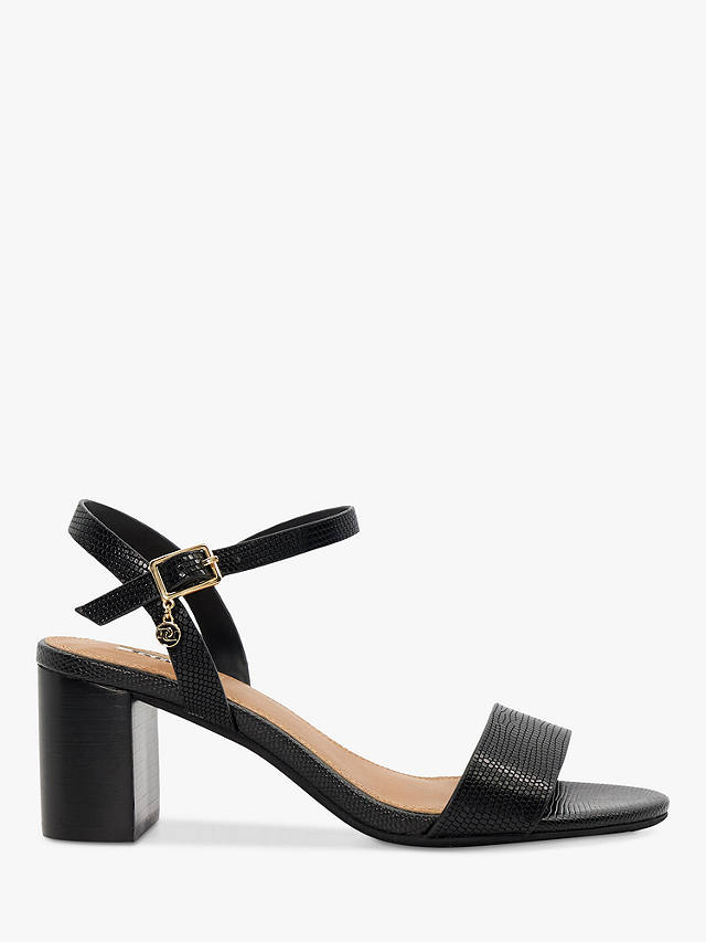 Dune Jelly Leather Block Heel Sandals, Black Rept Leather