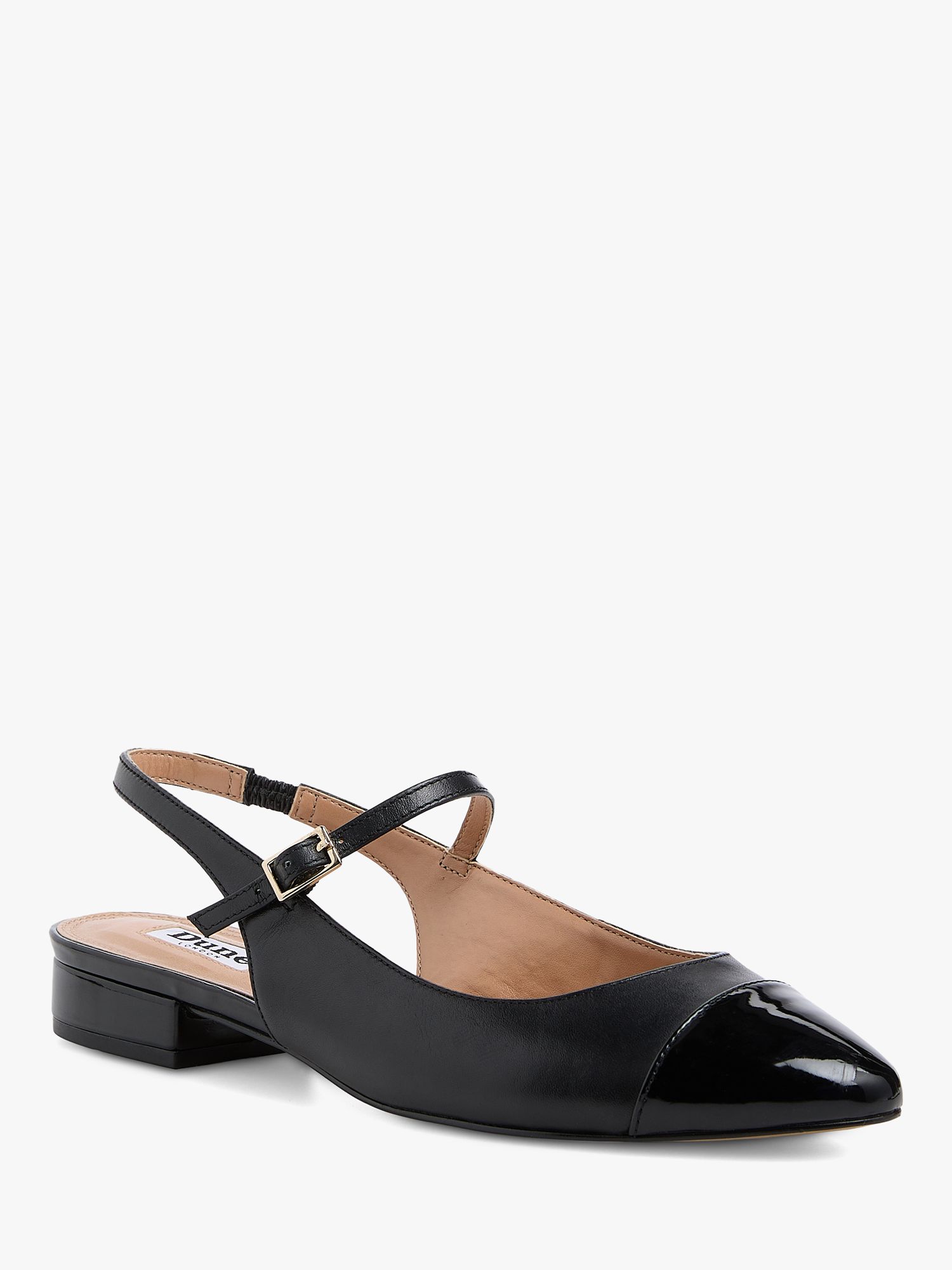 Dune Hayes Leather Round Slingback Shoes, Black, EU38