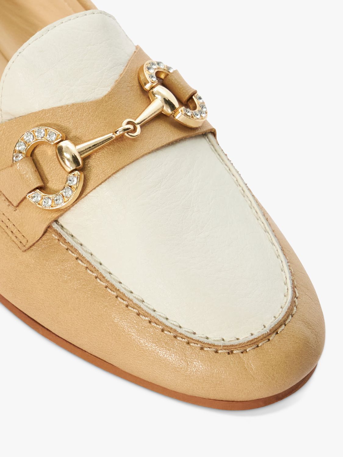 Dune Gemstone Detail Leather Loafers, Camel, EU39