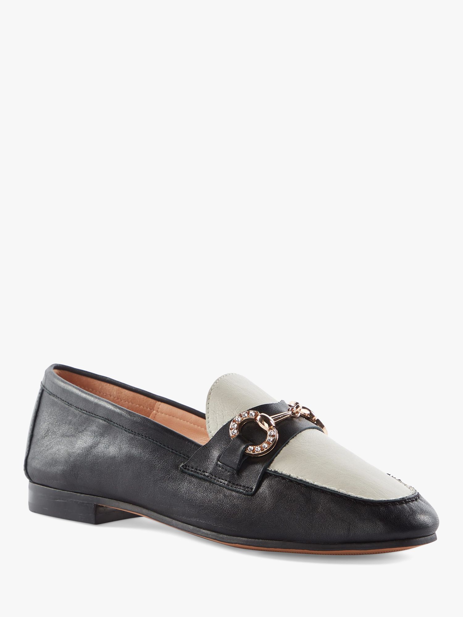 Dune Gemstone Detail Leather Loafers, Black, EU38