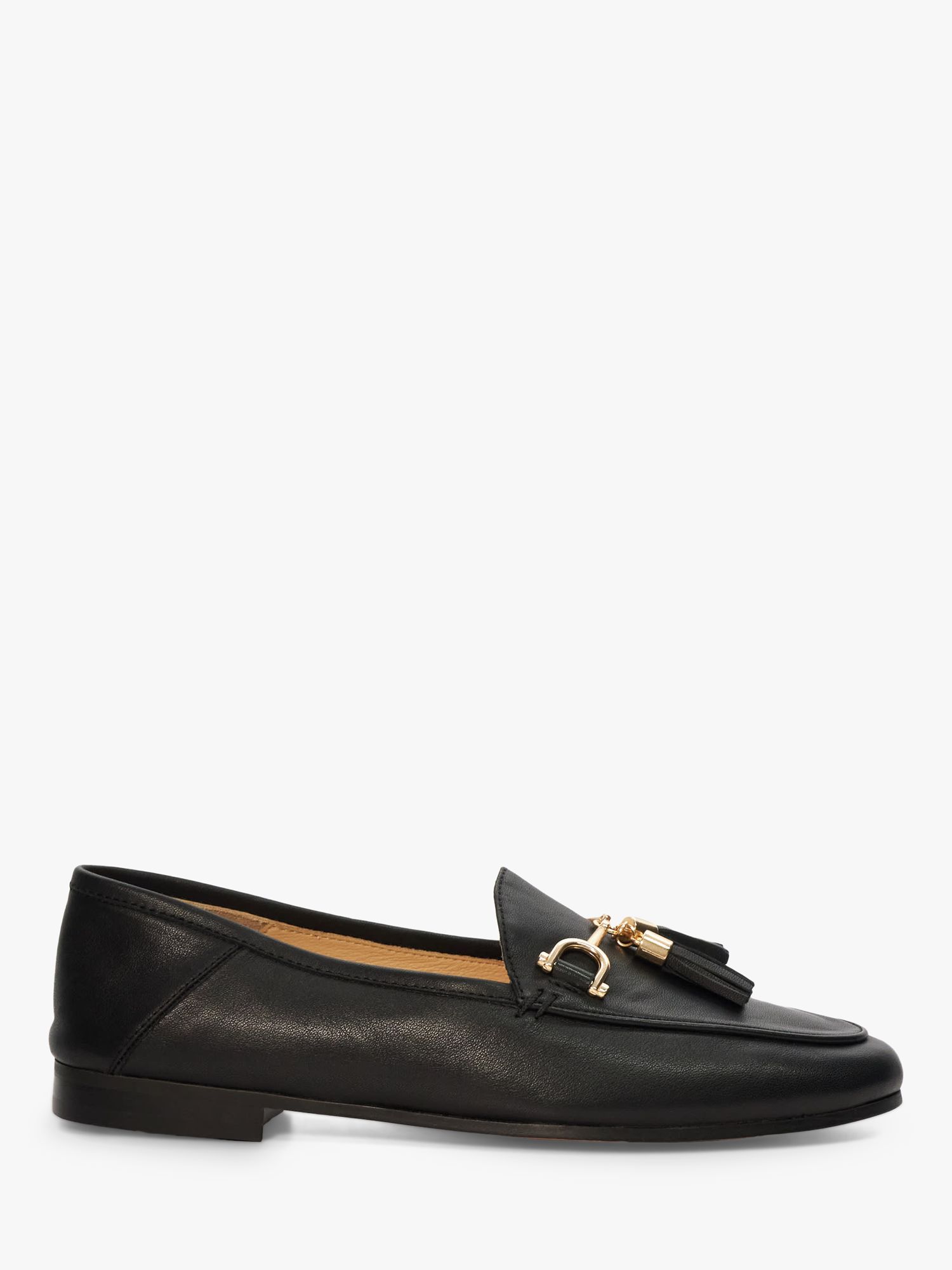 Dune Graysons Leather Flexible Sole Tassel Loafers, Black at John Lewis ...