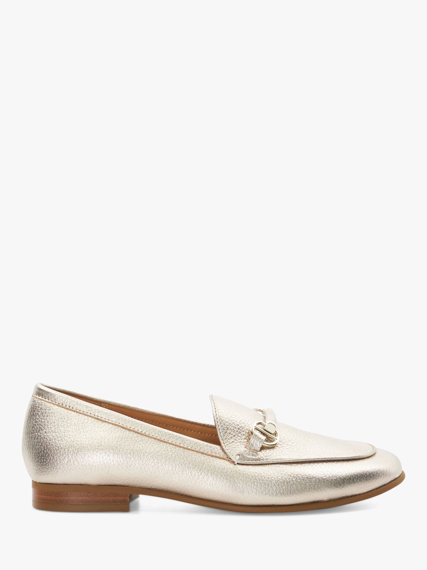 Dune Grandeur Leather Snaffle Detail Loafers, Gold, EU36