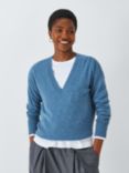 John Lewis Cashmere Relaxed V-Neck Jumper, Blue Denim