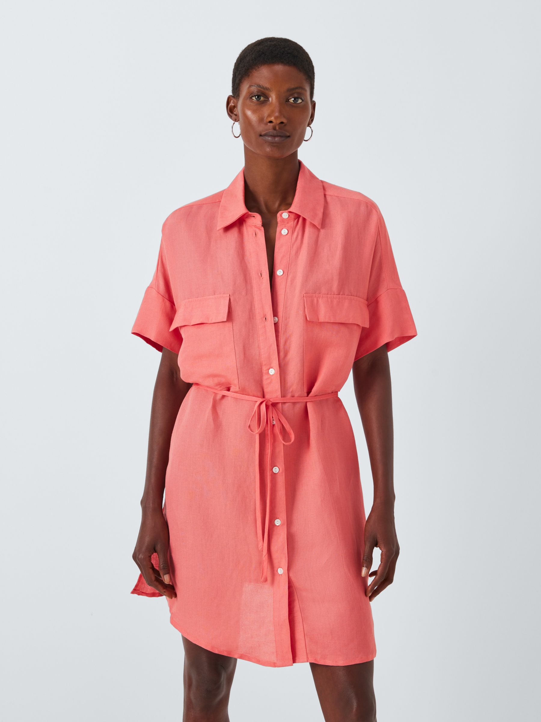 John Lewis Linen Blend Beach Shirt Dress, Pink, S