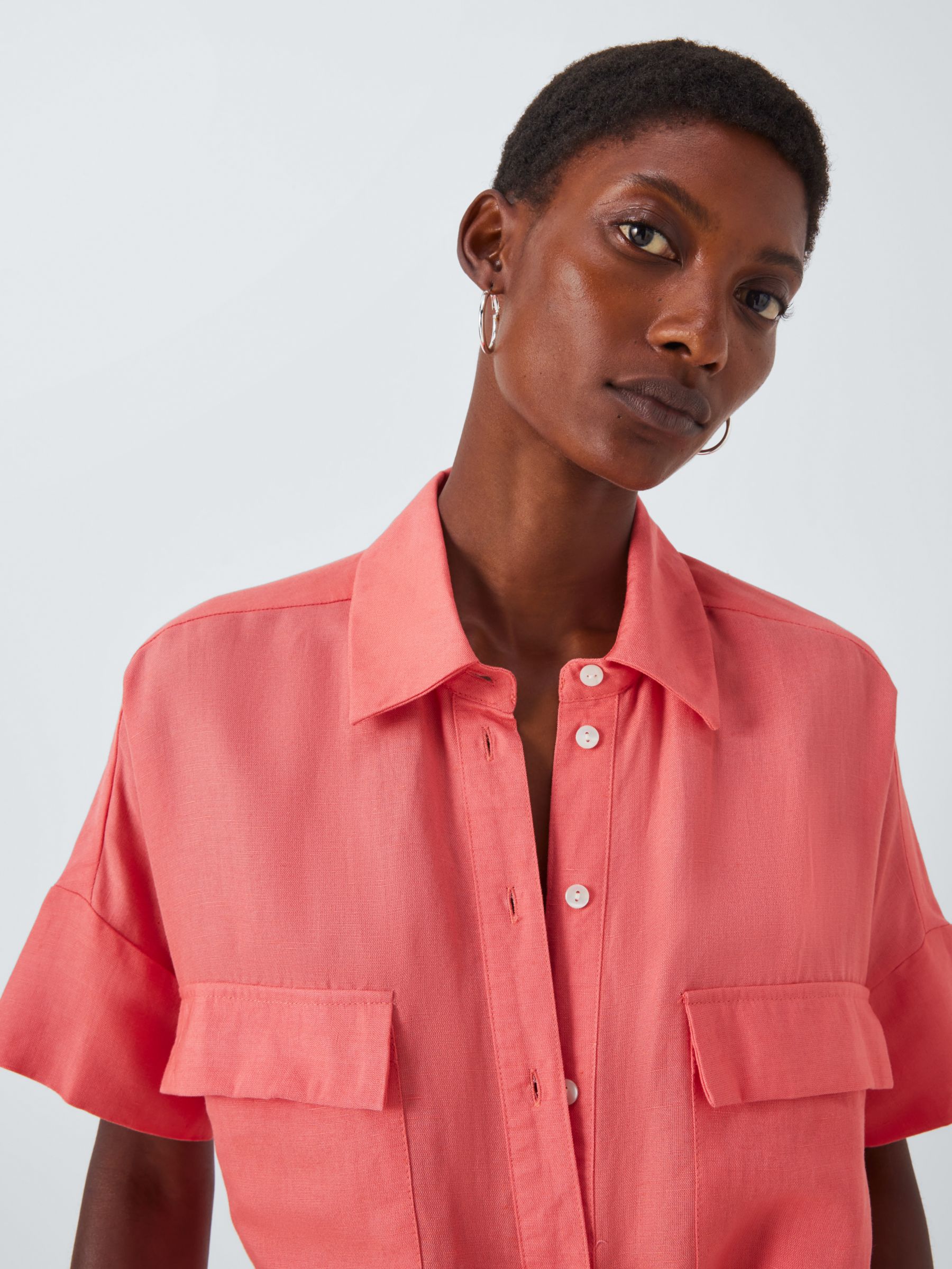 John Lewis Linen Blend Beach Shirt Dress, Pink, S