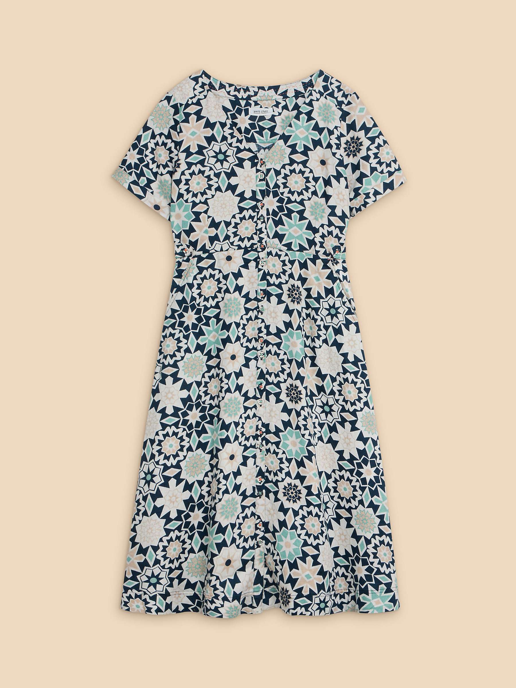 Buy White Stuff Ivy Graphic Print Midi Linen Dress, Navy/Multi Online at johnlewis.com
