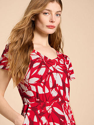 White Stuff Tallie Leaf Print Jersey Dress, Red/Multi