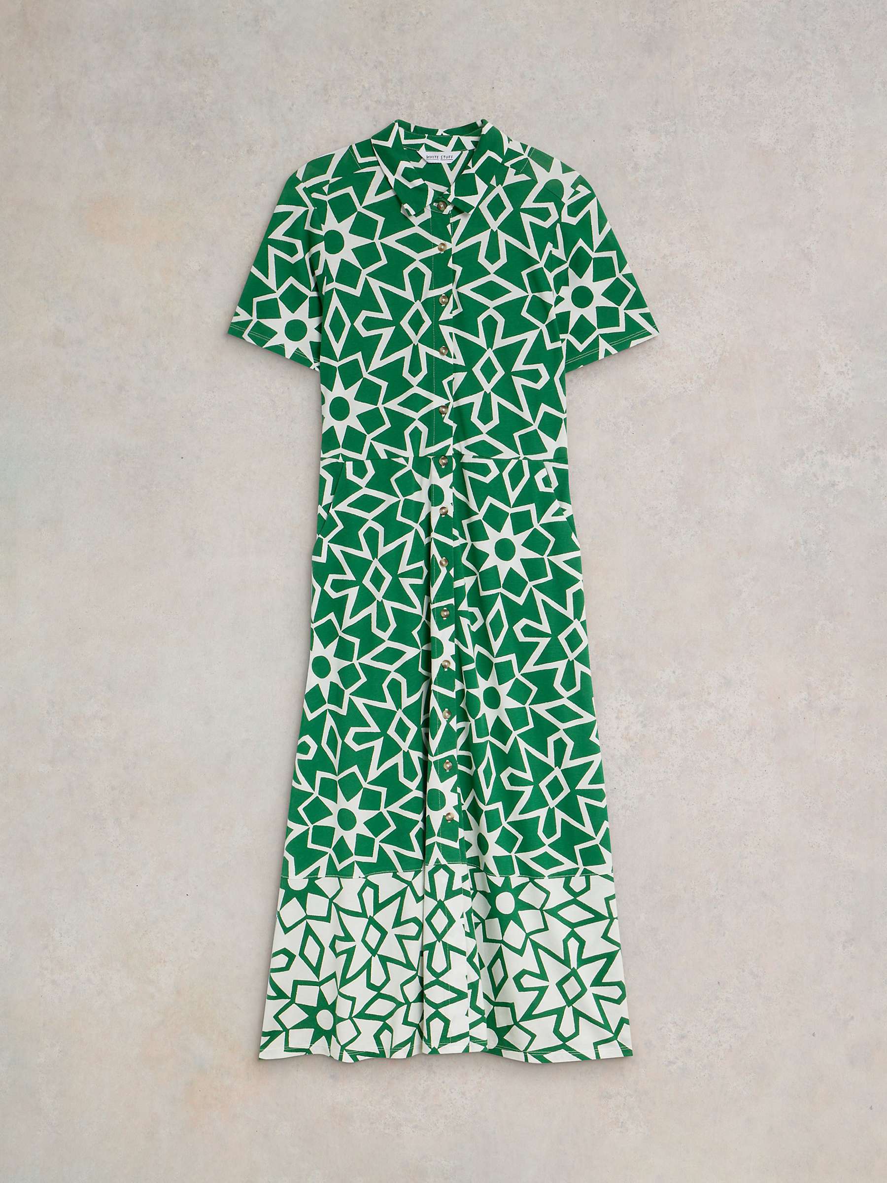 Buy White Stuff Rua Jersey Shirt Midi Dress, Green/Multi Online at johnlewis.com