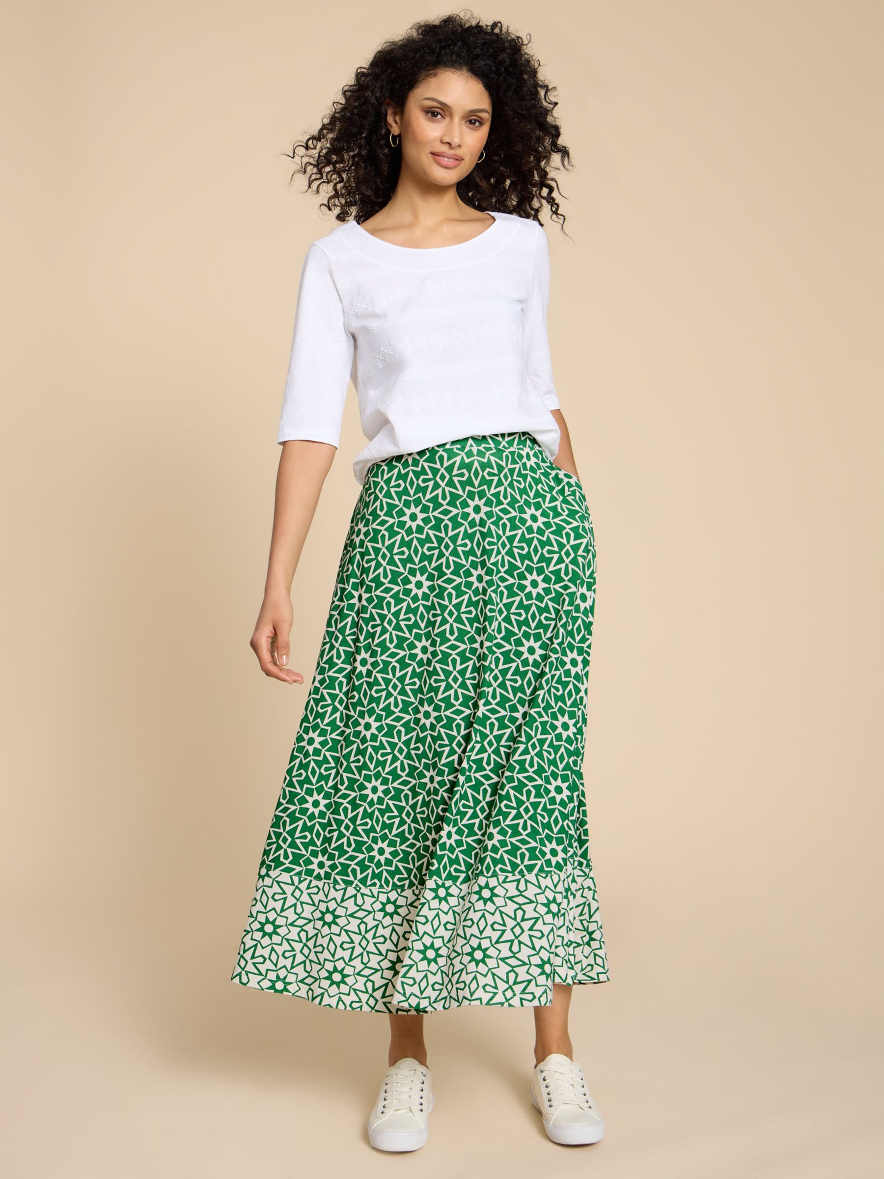 White Stuff Jada Ecovero Maxi Skirt, Green/Multi, 6