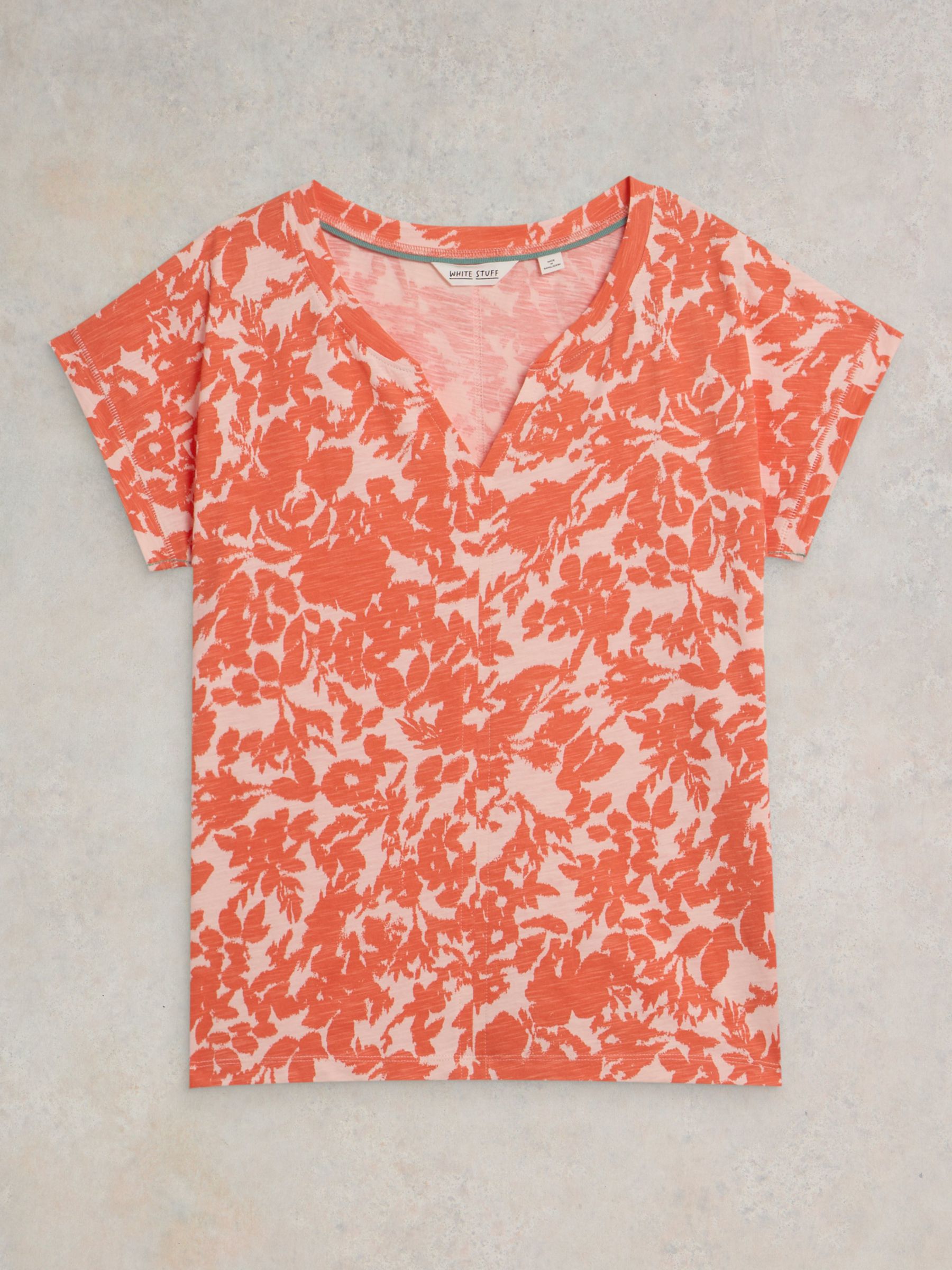 White Stuff Nelly Notch Neck T-Shirt, Orange, 6