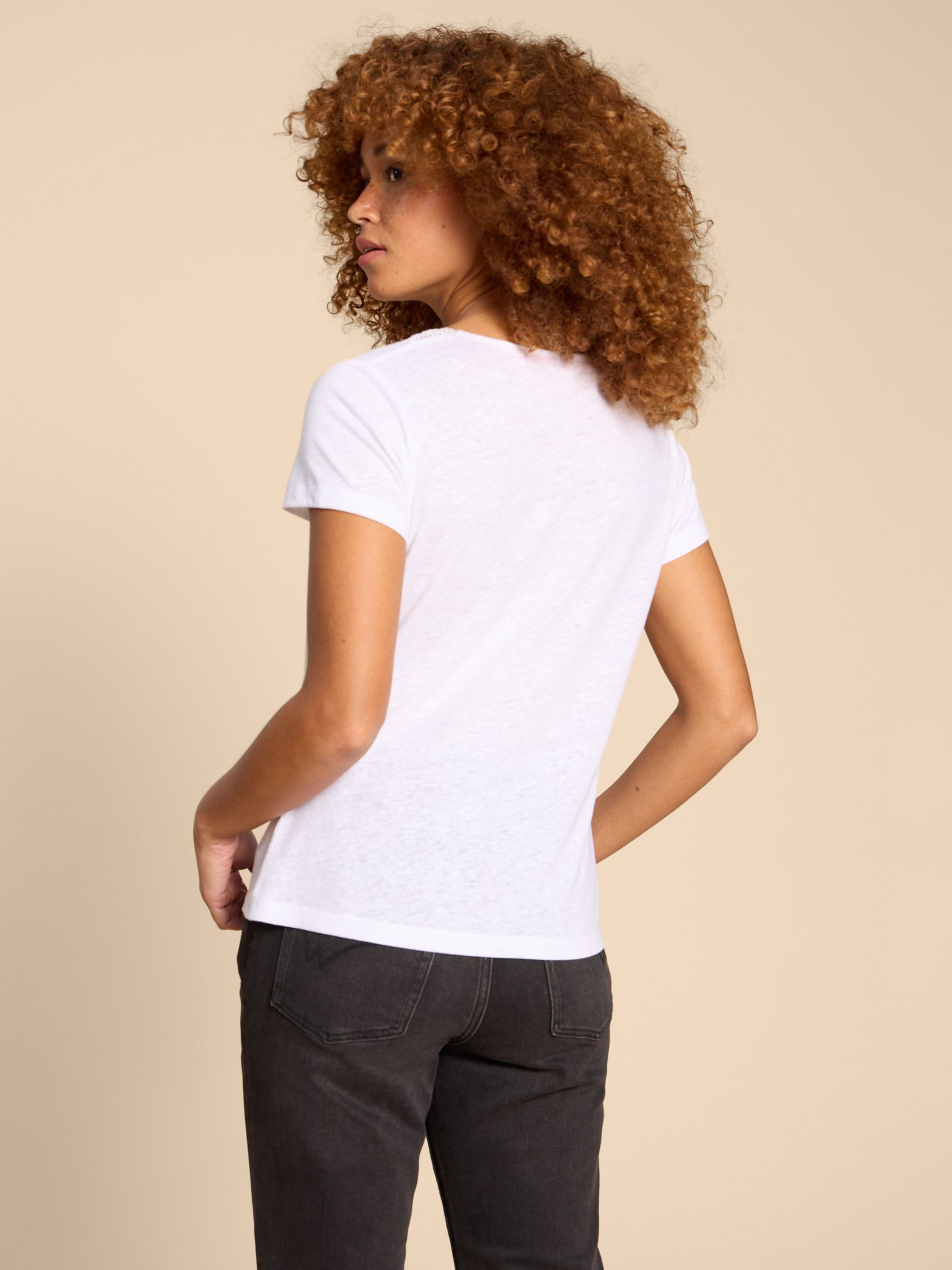 Buy White Stuff Ellie Embroidered Linen Blend T-Shirt, Brilliant White Online at johnlewis.com