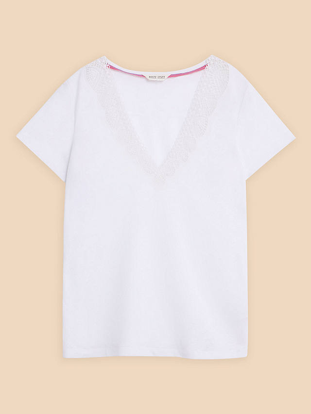 White Stuff Ellie Embroidered Linen Blend T-Shirt, Brilliant White