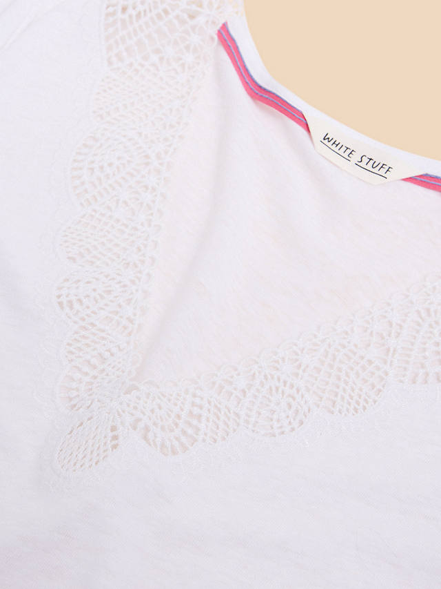 White Stuff Ellie Embroidered Linen Blend T-Shirt, Brilliant White