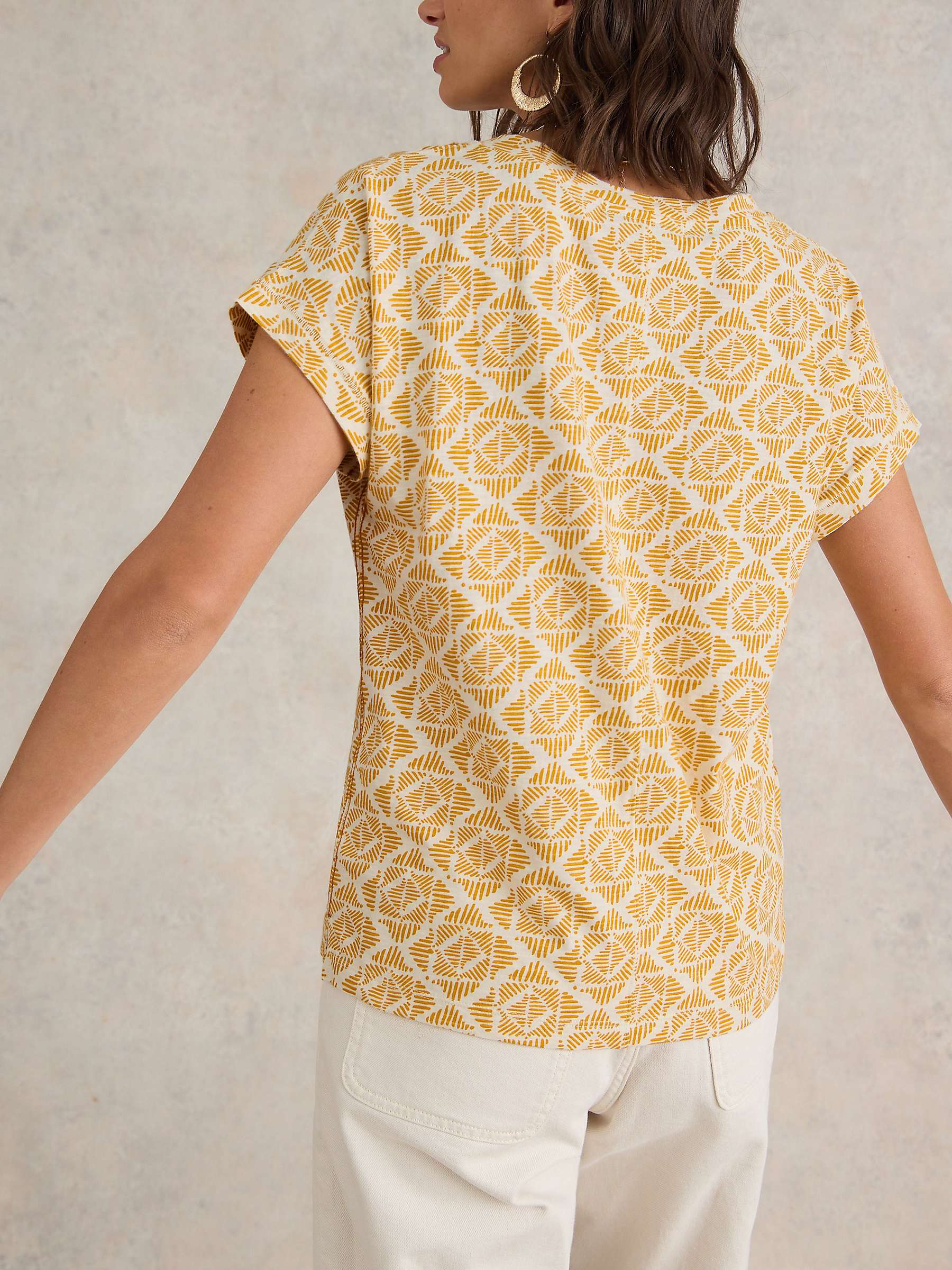 Buy White Stuff Nelly Embroidered Notch Neck T-Shirt, Yellow Online at johnlewis.com