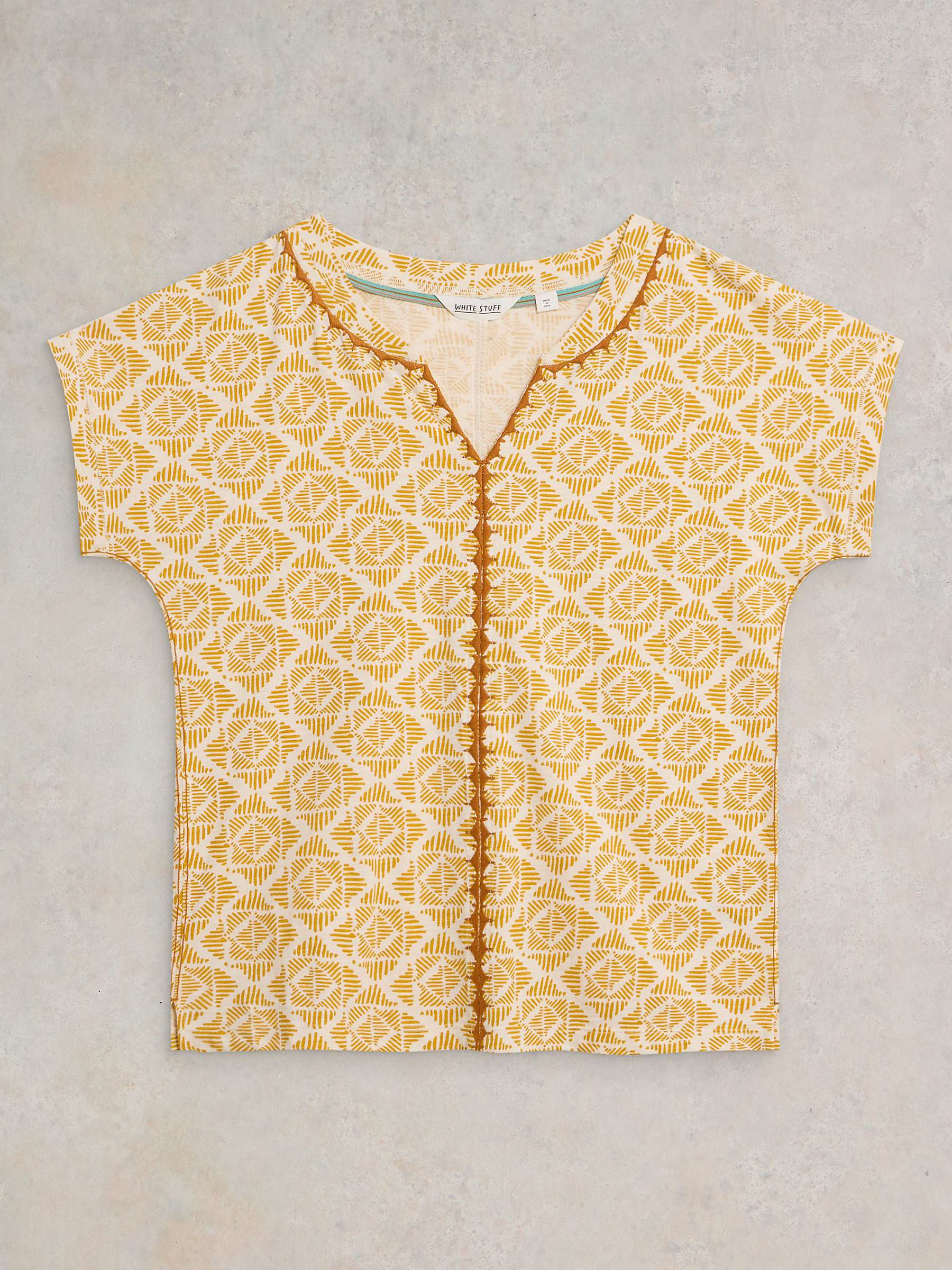 Buy White Stuff Nelly Embroidered Notch Neck T-Shirt, Yellow Online at johnlewis.com