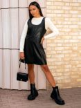 Chi Chi London Faux Leather Pinafore Dress, Black