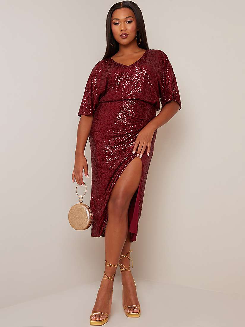 Buy Chi Chi London Glitter V-Neck Dress, Red Online at johnlewis.com