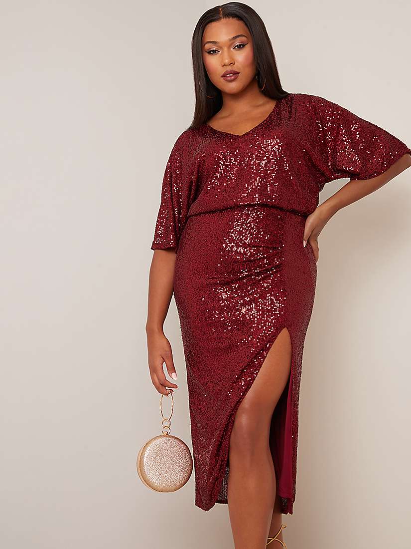 Buy Chi Chi London Glitter V-Neck Dress, Red Online at johnlewis.com