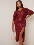 Chi Chi London Glitter V-Neck Dress, Red