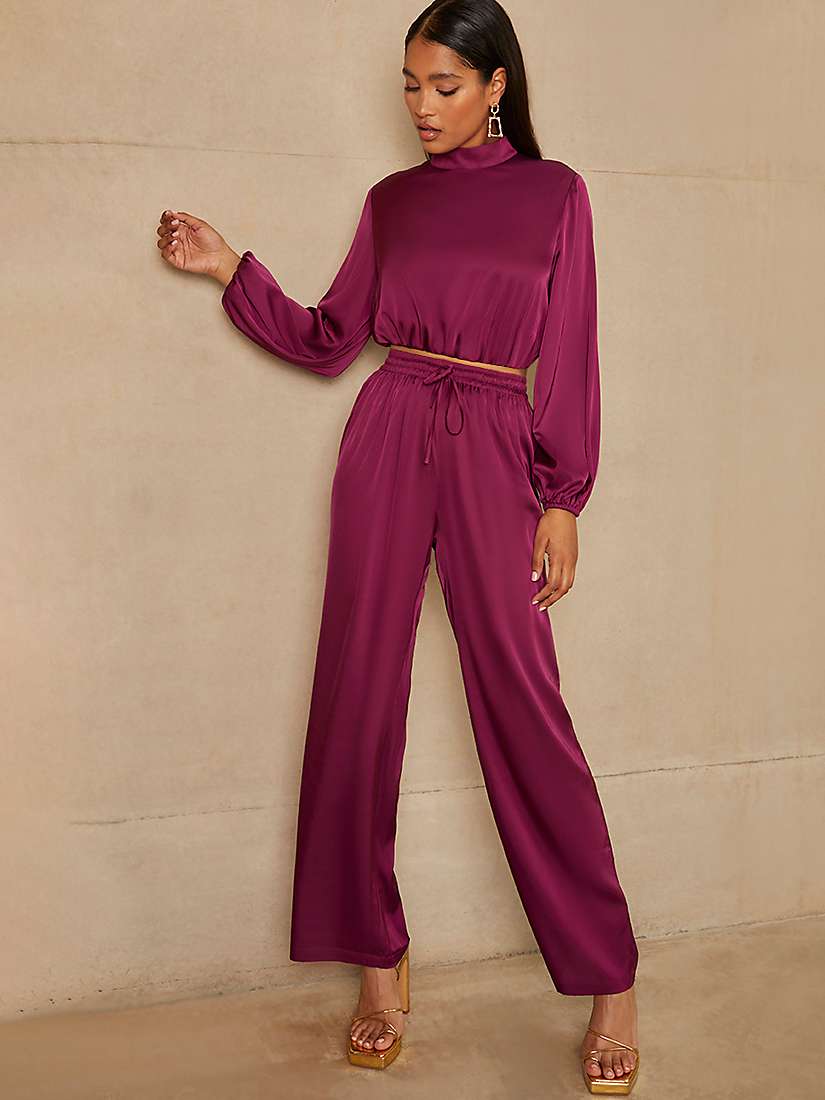 Buy Chi Chi London Long Sleeve Satin Top, Berry Online at johnlewis.com