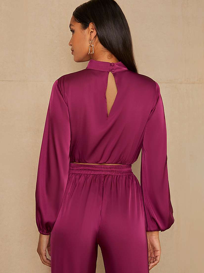 Buy Chi Chi London Long Sleeve Satin Top, Berry Online at johnlewis.com