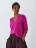 John Lewis Cashmere Relaxed V-Neck Jumper, Magenta