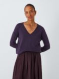 John Lewis Cashmere Relaxed V-Neck Jumper, Aubergine