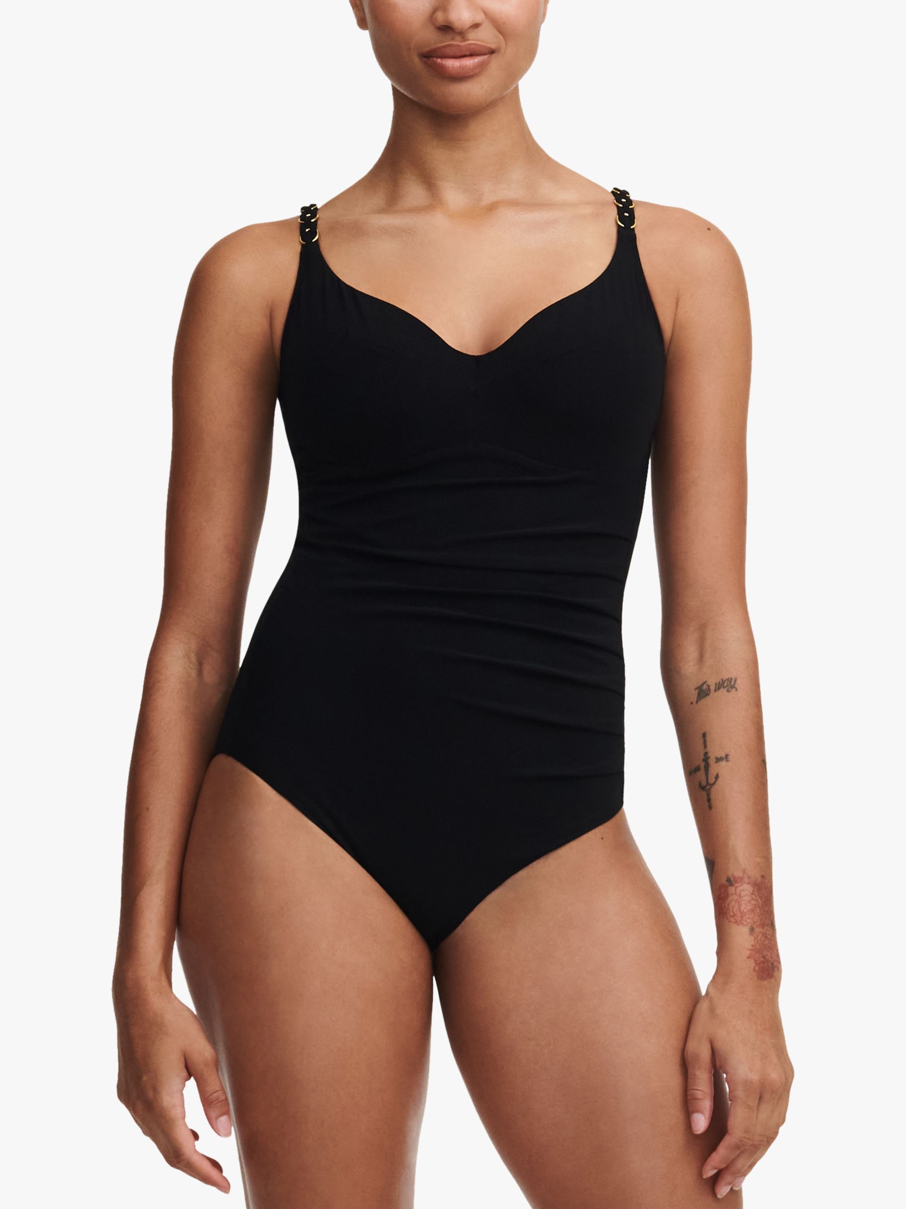 Chantelle Emblem Underwired Swimsuit, Black, 38DD