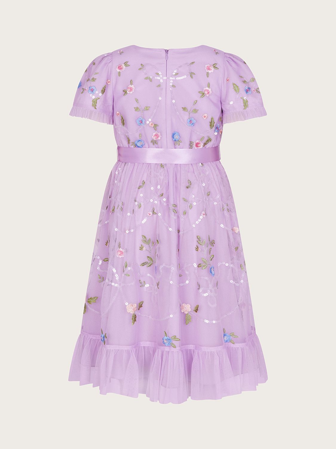 Buy Monsoon Kids' Tula Tulle Floral Embellished Occasion Dress, Lilac Online at johnlewis.com