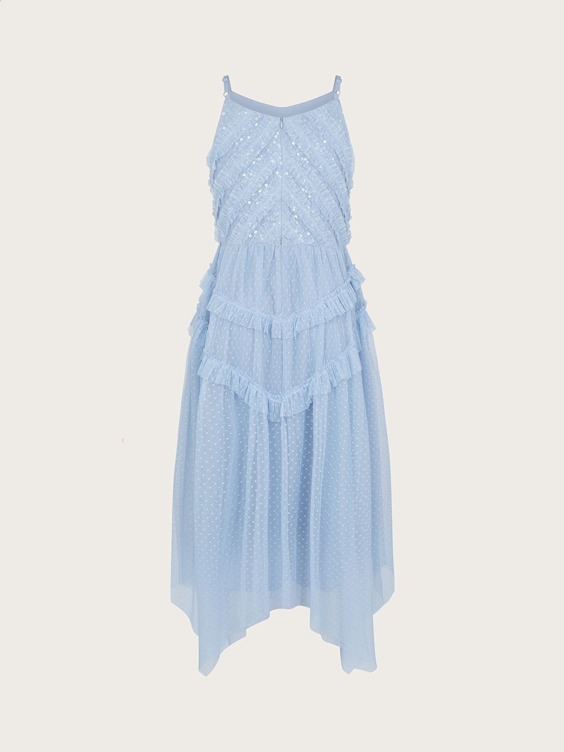 Buy Monsoon Kids' Shiloh Sequin Ruffle Spot Prom Dress, Blue Online at johnlewis.com