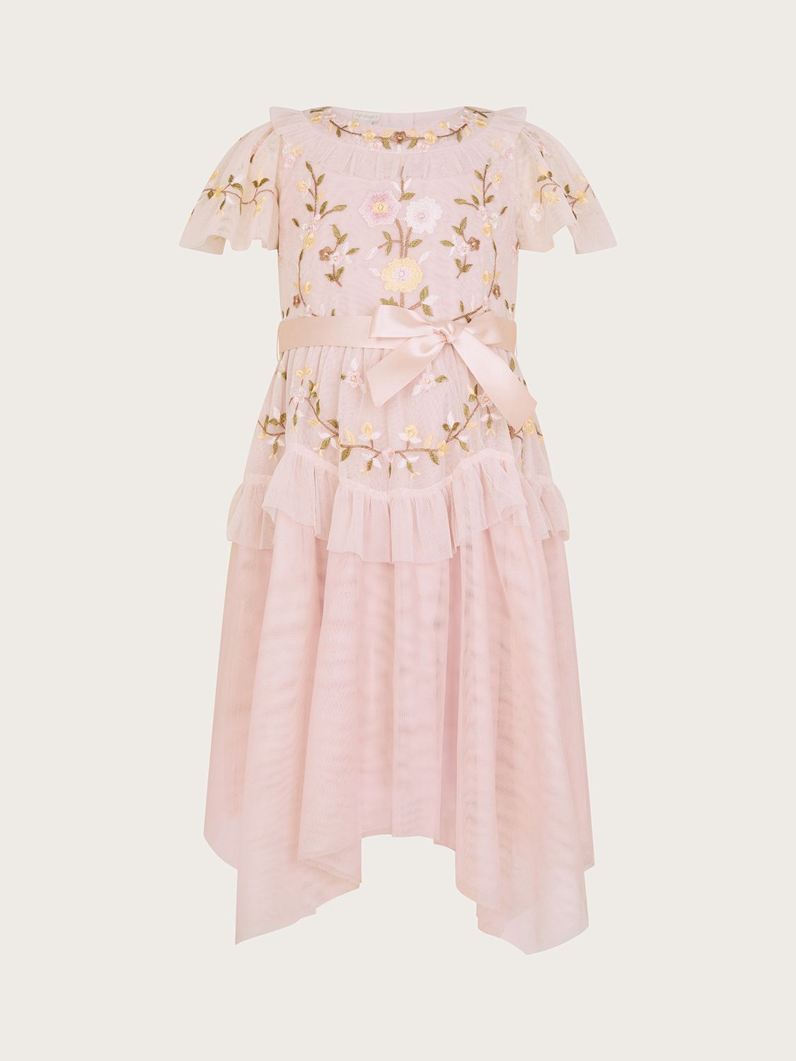 Buy Monsoon Kids' Cora Floral Embroidered Ruffle Occasion Dress, Pink Online at johnlewis.com