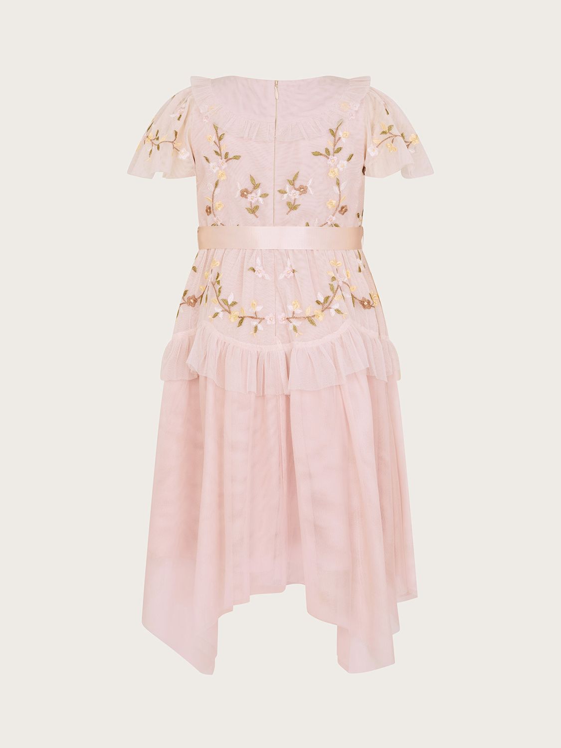 Buy Monsoon Kids' Cora Floral Embroidered Ruffle Occasion Dress, Pink Online at johnlewis.com
