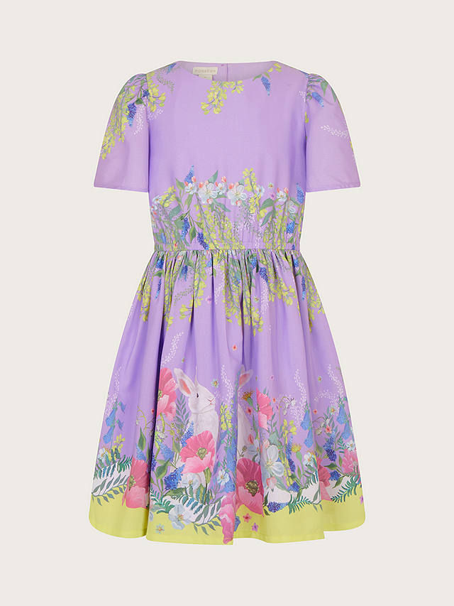 Monsoon Kids' Bunny Floral Border Dress, Lilac