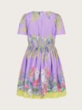 Monsoon Kids' Bunny Floral Border Dress, Lilac, Lilac