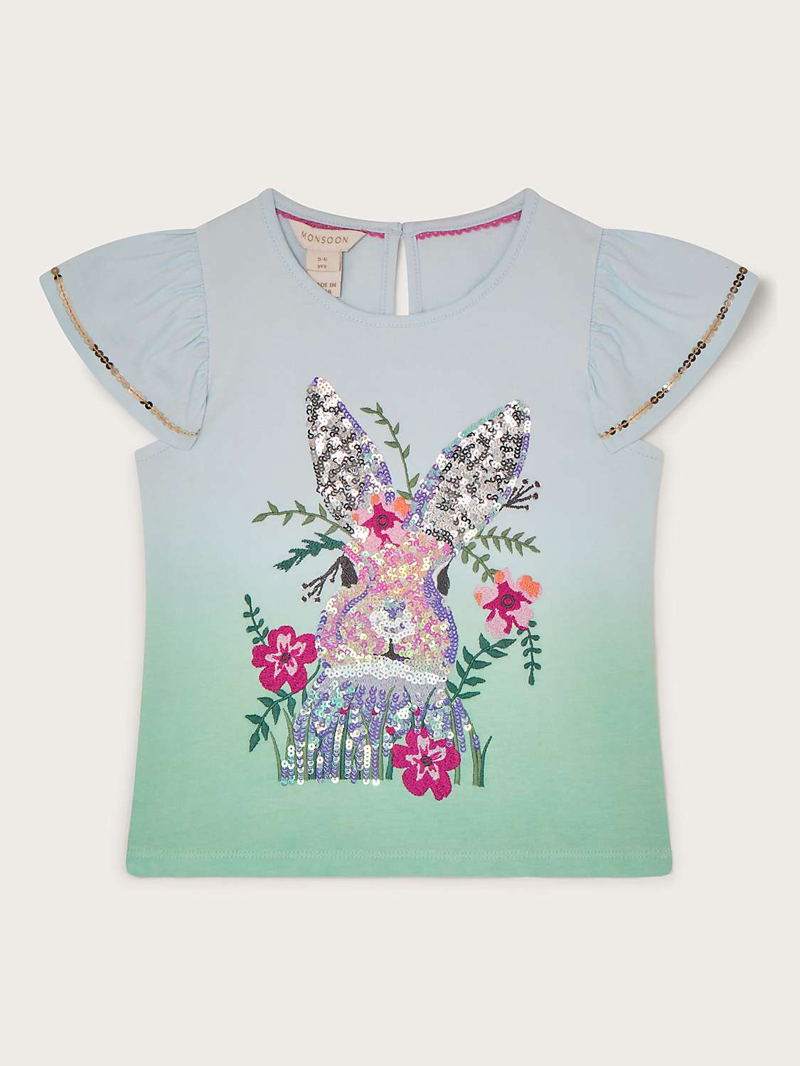 Buy Monsoon Kids' Sequin Bunny Top, Aqua Online at johnlewis.com