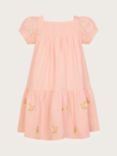 Monsoon Baby Floral Embroidered Broderie Puff Sleeve Dress, Pale Pink