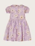 Monsoon Baby Pintuck Floral Print Puff Sleeve Dress, Lilac