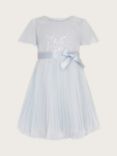 Monsoon Baby Angel Pleat Sequin Party Dress, Pale Blue