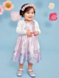 Monsoon Baby Alium Satin Floral Print Boarder Occasion Dress, Pink, Pink