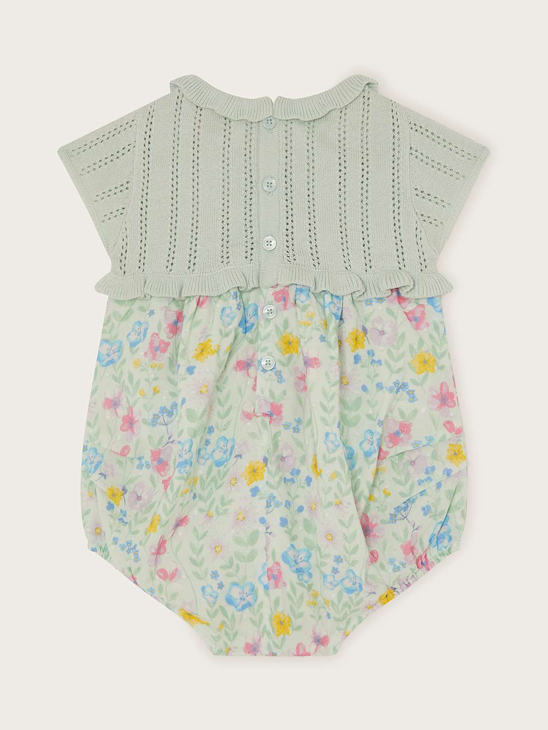 Buy Monsoon Baby Floral Print Knit Split Romper, Aqua Online at johnlewis.com