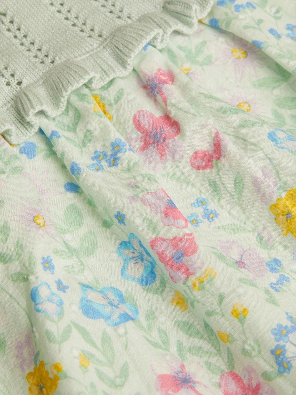 Monsoon Baby Floral Print Knit Split Romper, Aqua, 0-3 months