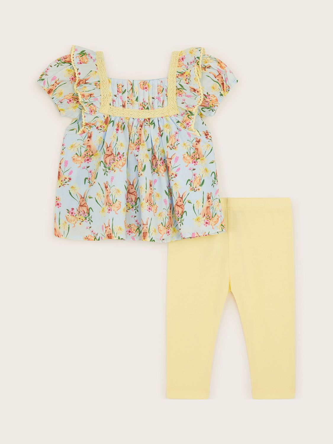 Monsoon Baby Bunny & Daffodil Print Top & Leggings Set, Yellow, 0-3 months