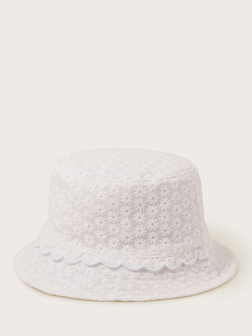 Monsoon Baby Broderie Bucket Hat, Ivory, 0-12 months