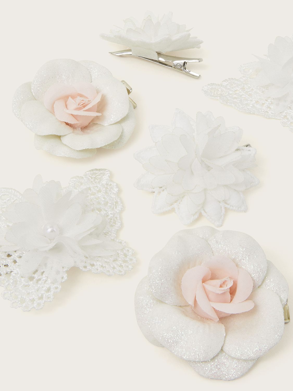 Monsoon Kids' Bridesmaid Flower & Butterfly Hair Clips, Pack of Six, Ivory, One Size