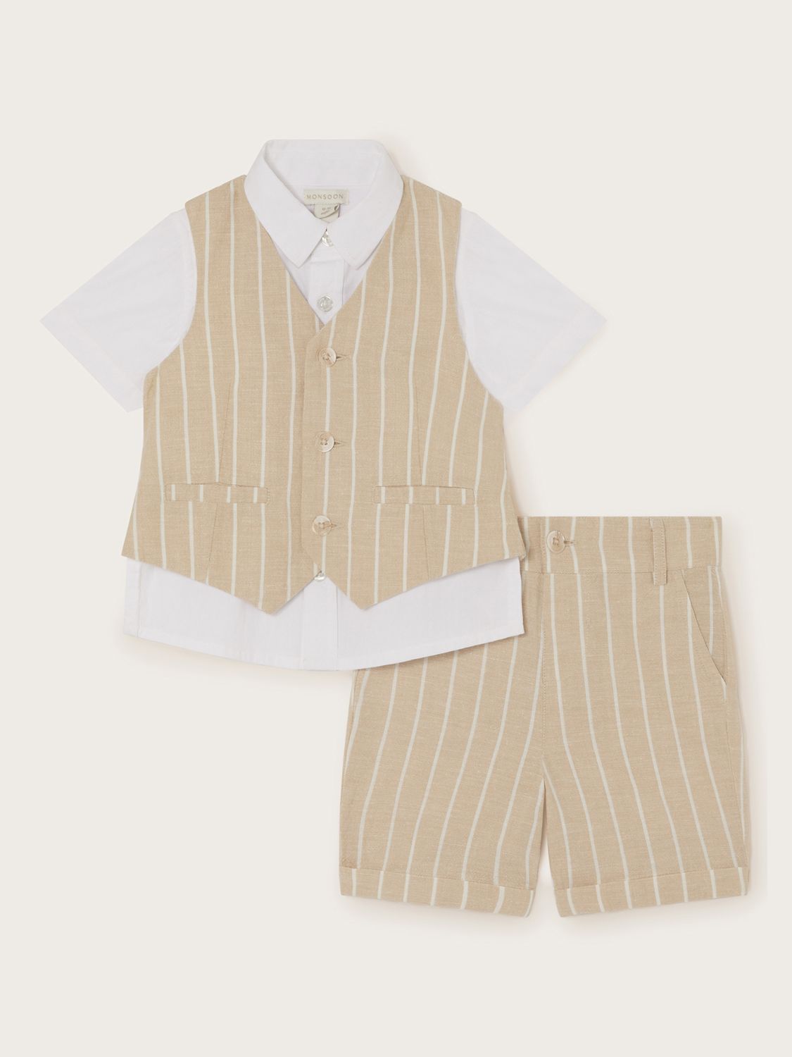 Monsoon Kids' Cooper Stripe Three-Piece Suit, Stone, 10 years