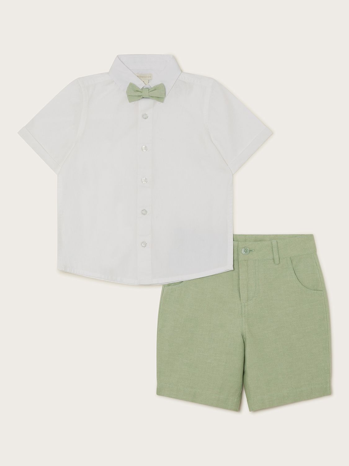Monsoon Kids' Smart Shirt, Shorts & Bow Tie Set, Sage, 10 years