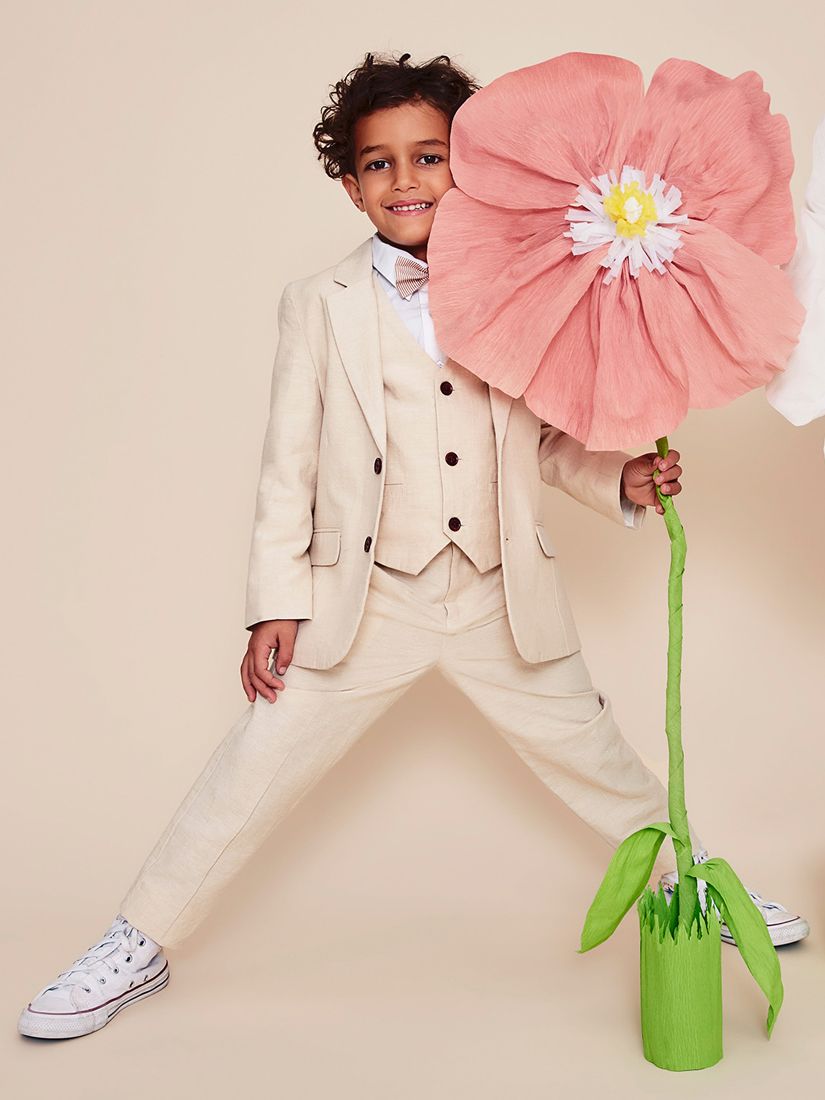 Monsoon Kids' Linen Blend 4-Piece Suit, Stone, 10 years