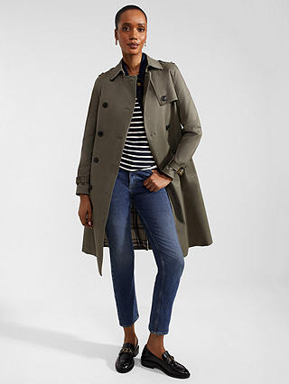 Hobbs Lisa Double Breasted Trench Coat, Olive Green