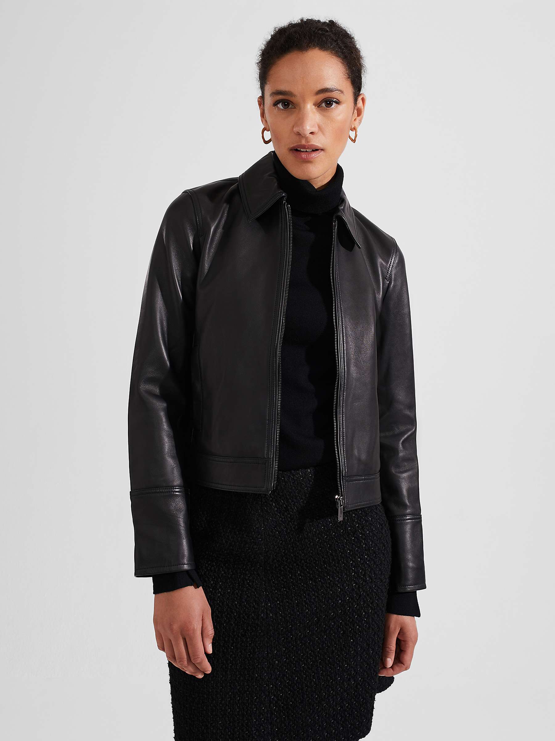 Buy Hobbs Frederica Short Leather Jacket, Black Online at johnlewis.com