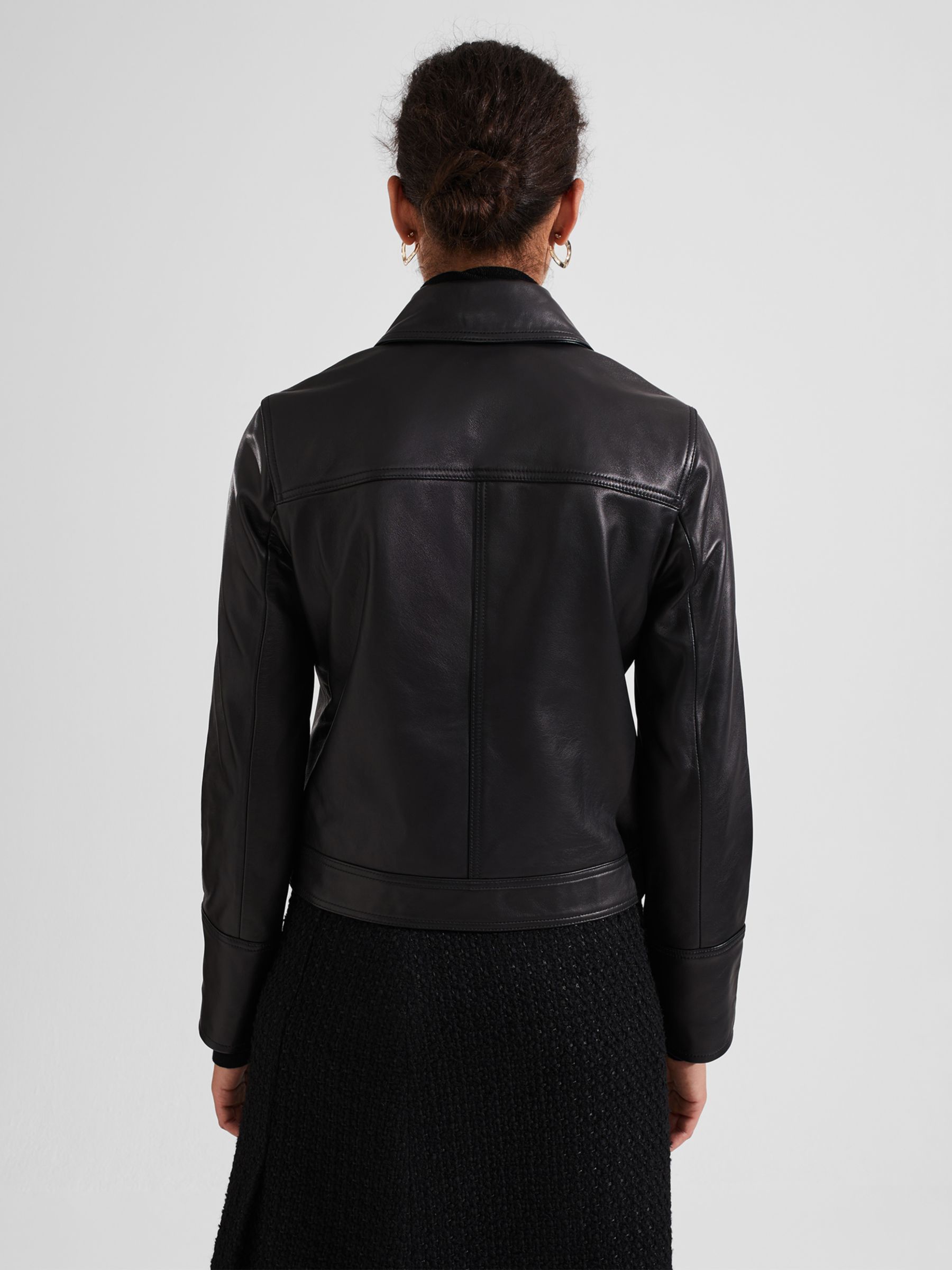 Buy Hobbs Frederica Short Leather Jacket, Black Online at johnlewis.com